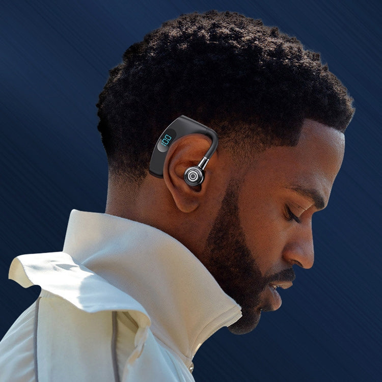 V12 Bluetooth 5.2 Business Hanging Ear Style Smart LED Digital Display Wireless Bluetooth Earphone with Charging Box (Blue)