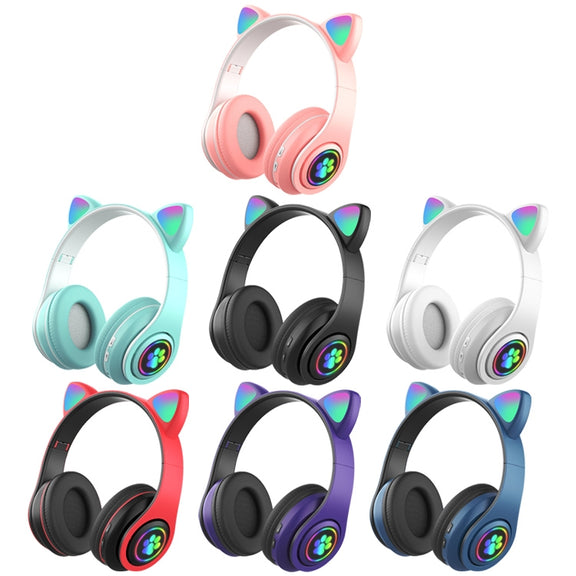 B39 Cat Ear Design LED Gradient Light Wireless Bluetooth Headset(White)