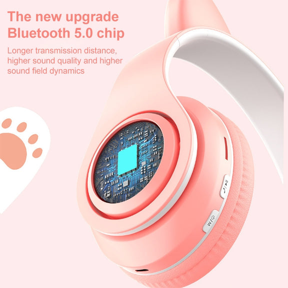 B39 Cat Ear Design LED Gradient Light Wireless Bluetooth Headset(White)