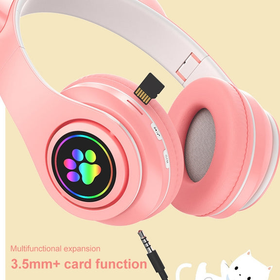 B39 Cat Ear Design LED Gradient Light Wireless Bluetooth Headset(Black)