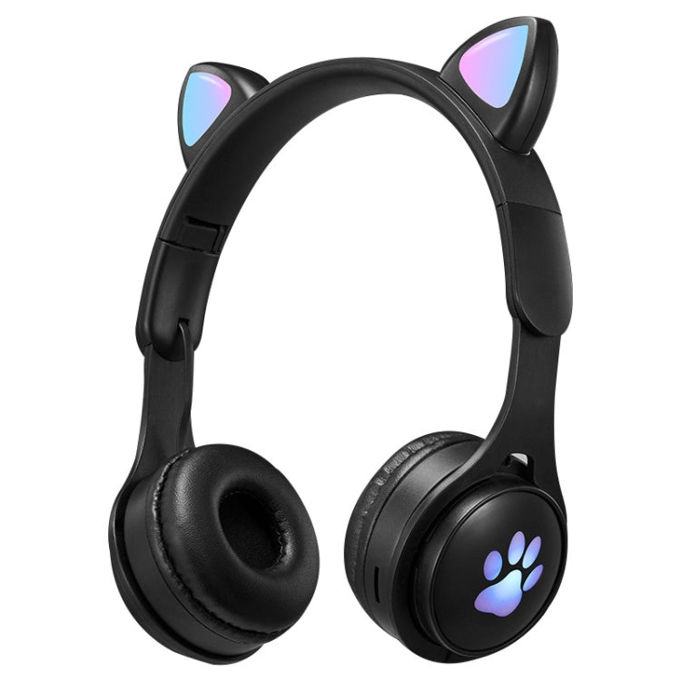 B30 Cat Paw Cat Ears Colorful Luminous Foldable Bluetooth Headset with 3.5mm Jack & TF Card Slot(Black) - Headset & Headphone by PMC TechLife | Online Shopping South Africa | PMC TechLife