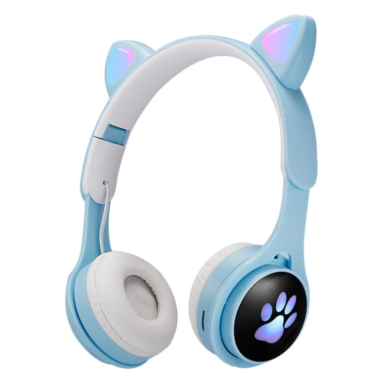 B30 Cat Paw Cat Ears Colorful Luminous Foldable Bluetooth Headset with 3.5mm Jack & TF Card Slot(Blue) - Headset & Headphone by PMC TechLife | Online Shopping South Africa | PMC TechLife