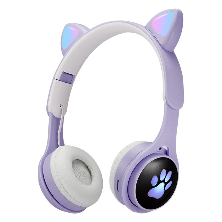 B30 Cat Paw Cat Ears Colorful Luminous Foldable Bluetooth Headset with 3.5mm Jack & TF Card Slot(Purple) - Headset & Headphone by PMC TechLife | Online Shopping South Africa | PMC TechLife