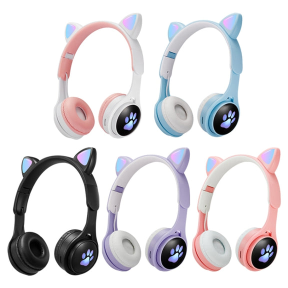 B30 Cat Paw Cat Ears Colorful Luminous Foldable Bluetooth Headset with 3.5mm Jack & TF Card Slot(Blue)