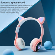 B30 Cat Paw Cat Ears Colorful Luminous Foldable Bluetooth Headset with 3.5mm Jack & TF Card Slot(White)
