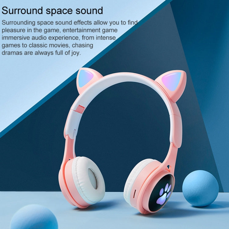 B30 Cat Paw Cat Ears Colorful Luminous Foldable Bluetooth Headset with 3.5mm Jack & TF Card Slot(White)