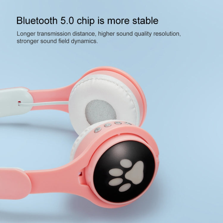 B30 Cat Paw Cat Ears Colorful Luminous Foldable Bluetooth Headset with 3.5mm Jack & TF Card Slot(White)