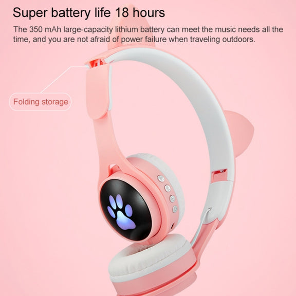 B30 Cat Paw Cat Ears Colorful Luminous Foldable Bluetooth Headset with 3.5mm Jack & TF Card Slot(White)