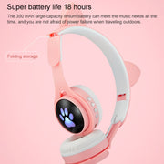 B30 Cat Paw Cat Ears Colorful Luminous Foldable Bluetooth Headset with 3.5mm Jack & TF Card Slot(Blue)