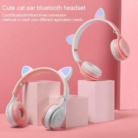 M6 Luminous Cat Ears Two-color Foldable Bluetooth Headset with 3.5mm Jack & TF Card Slot(Purple)
