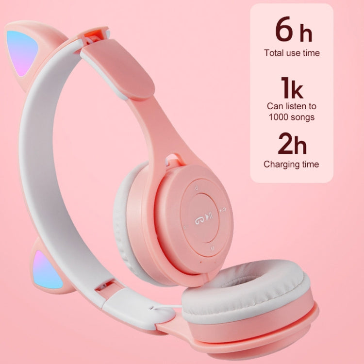 M6 Luminous Cat Ears Two-color Foldable Bluetooth Headset with 3.5mm Jack & TF Card Slot(Pink) - Headset & Headphone by PMC TechLife | Online Shopping South Africa | PMC TechLife