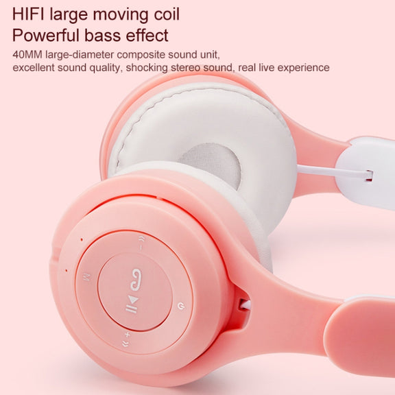 M6 Luminous Cat Ears Two-color Foldable Bluetooth Headset with 3.5mm Jack & TF Card Slot(White)