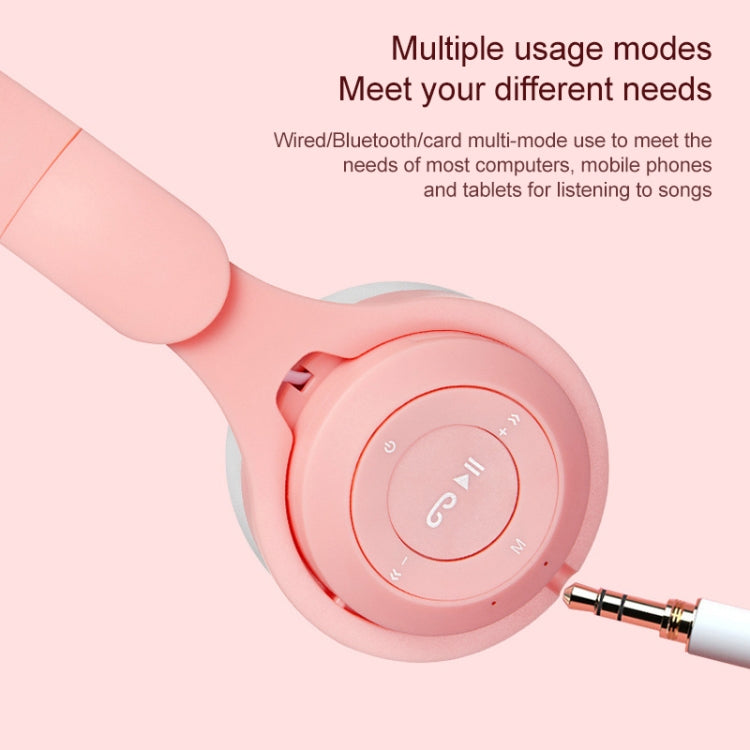 M6 Luminous Cat Ears Two-color Foldable Bluetooth Headset with 3.5mm Jack & TF Card Slot(Pink)