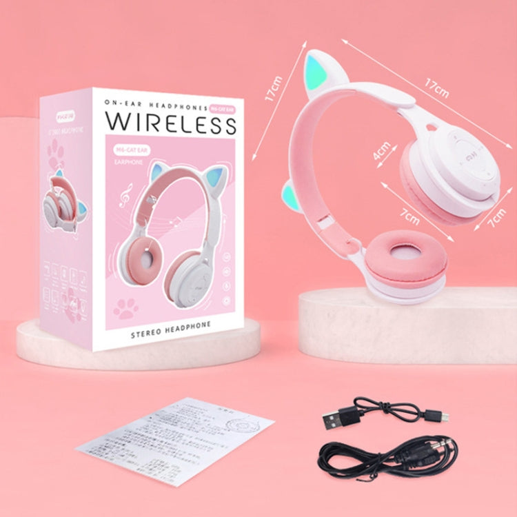 M6 Luminous Cat Ears Two-color Foldable Bluetooth Headset with 3.5mm Jack & TF Card Slot(Pink)