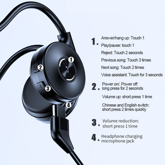 M-1 Back-mounted Touch Noise Reduction Bone Conduction Bluetooth Earphone with Detachable Microphone (Black)