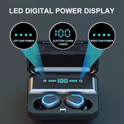 F9-5U Four-bar Breathing Light + Digital Display Noise Reduction Touch Bluetooth Earphone with Charging Box (White)