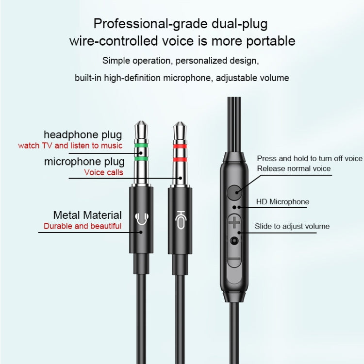 Langsdom V6 3.5mm Dual Plug Wired In-Ear Earphone with Microphone, Length: 2m (Black) - In Ear Wired Earphone by Langsdom | Online Shopping South Africa | PMC Jewellery