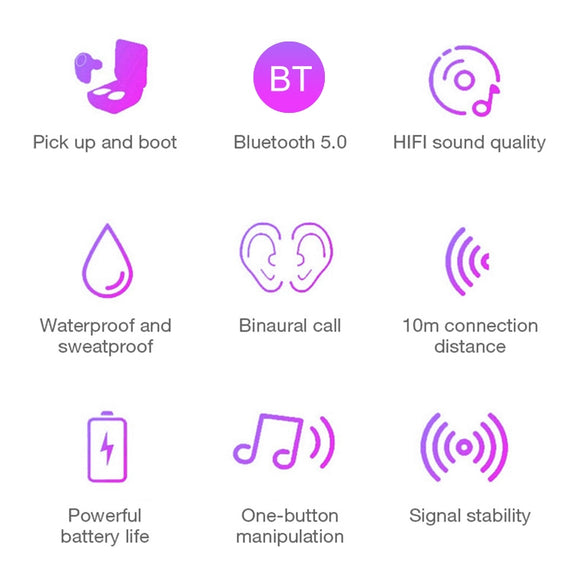 DT-5 IPX Water-resistant Bluetooth 5.0 Wireless Bluetooth Earphone with Magnetic Charging Box, Support Call & Power Bank Function(Pink)