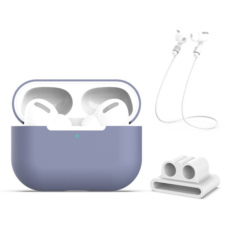 For AirPods Pro 3 in 1 Silicone Earphone Protective Case + Earphones Buckle + Anti-lost Rope Set(Grey) - For AirPods Pro by PMC TechLife | Online Shopping South Africa | PMC TechLife | Buy Now Pay Later Mobicred