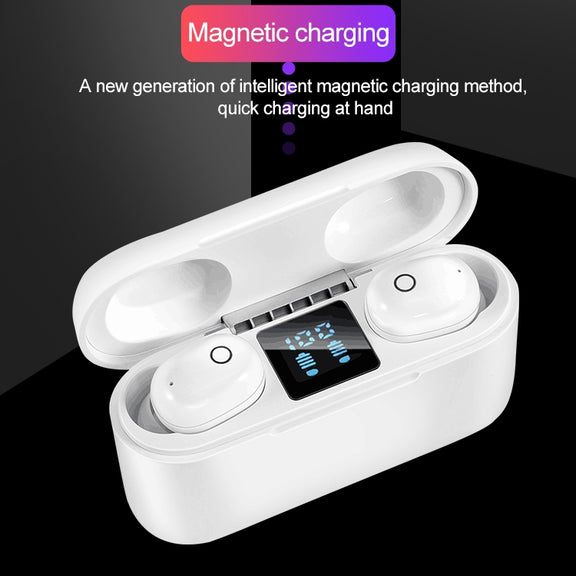 Dt-18 Wireless Two Ear Bluetooth Headset With 2000mAh Charging Cabin & Touch & Intelligent Magnetic Suction Charging (Black)