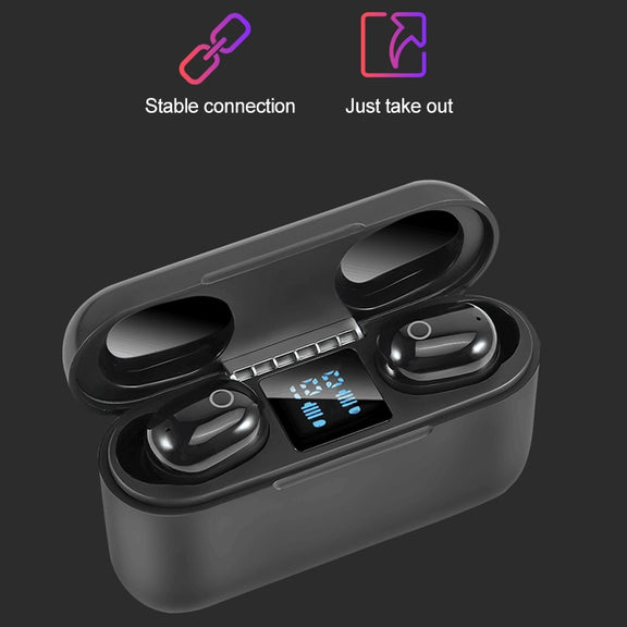 Dt-18 Wireless Two Ear Bluetooth Headset With 2000mAh Charging Cabin & Touch & Intelligent Magnetic Suction Charging (Black)