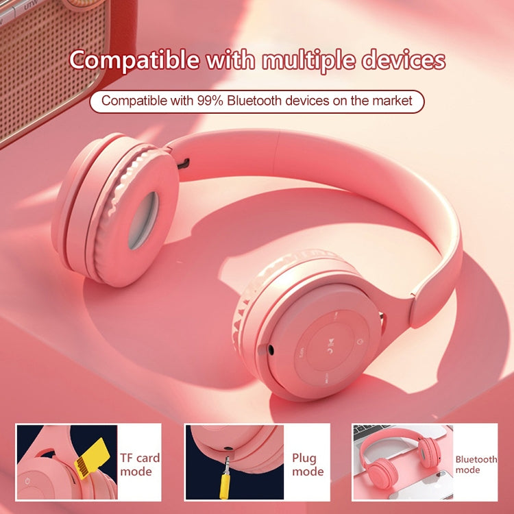 Y08 Hifi Sound Quality Macaron Bluetooth Headset, Supports Calling & TF Card & 3.5mm AUX (Pink) - Headset & Headphone by PMC TechLife | Online Shopping South Africa | PMC TechLife