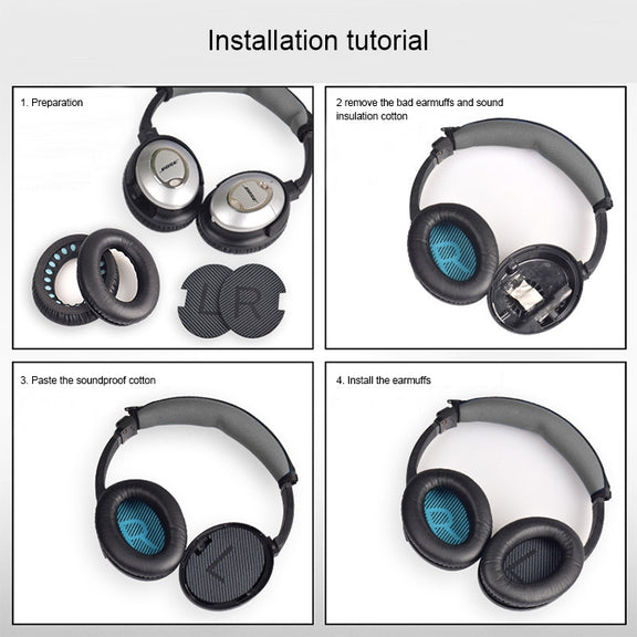 1 Pair Soft Earmuff Headphone Jacket with LR Cotton for BOSE QC2 / QC15 / AE2 / QC25 / QC35(Gold Black)