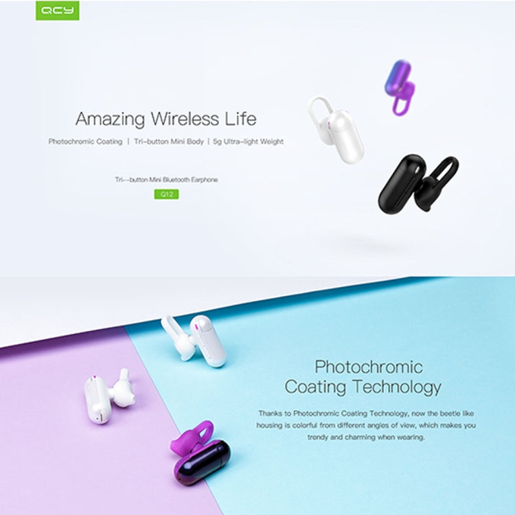 QCY Q12 Mini Ultra-light Wireless V4.1 Bluetooth Earphones with Mic, For iPad, iPhone, Galaxy, Huawei, Xiaomi, LG, HTC and Other Smart Phones(Black)