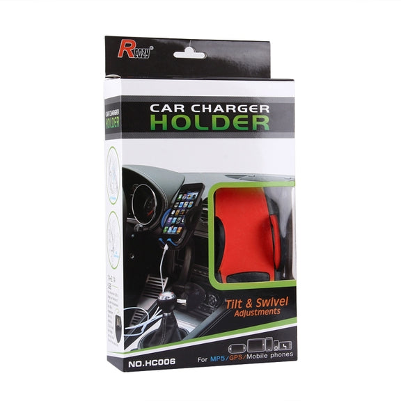 HC006 2 in 1 Car Charger & 360 Rotation Holder, For iPhone, Galaxy, Huawei, Xiaomi, LG, HTC and other Smartphones of width 47-92mm Smartphone(Red)