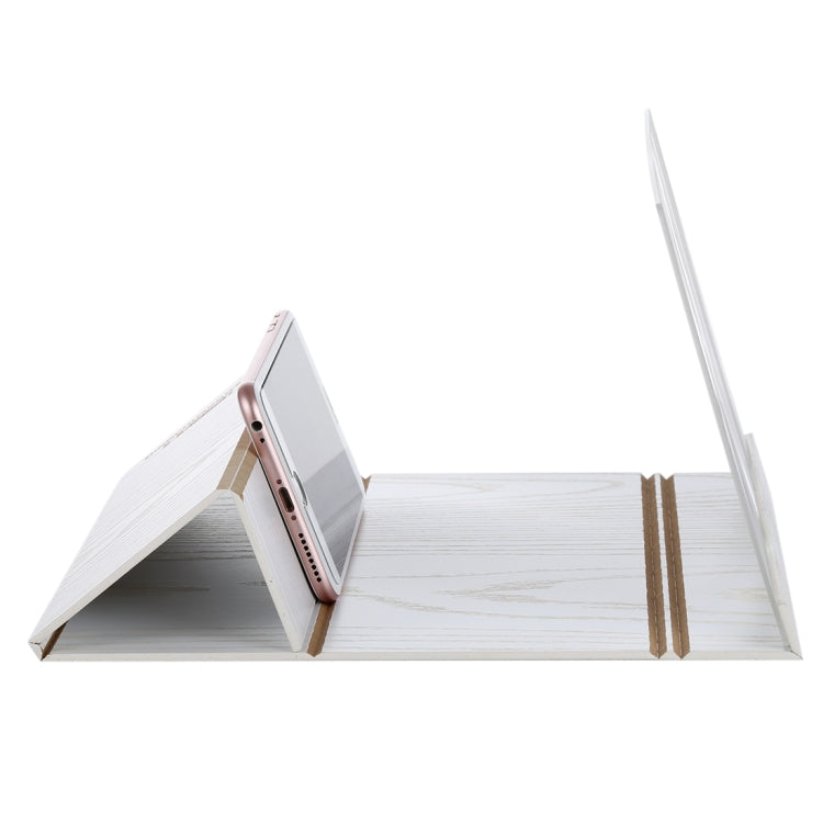 12.0 inch Universal Foldable Portable Wood + Organic Glass Eyeshield 3D Video Mobile Phone Screen Magnifier Bracket Enlarge with Holder for All Smartphones, Size: 260*190*8mm(White) - Screen Magnifier by PMC TechLife | Online Shopping South Africa | PMC TechLife