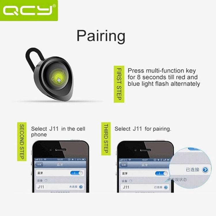 QCY J11 Universal Driving Wireless Bluetooth 4.1 Earphone with Mic for Smart Phones or Other Bluetooth Devices, Effective Bluetooth Distance: 10M(Black)