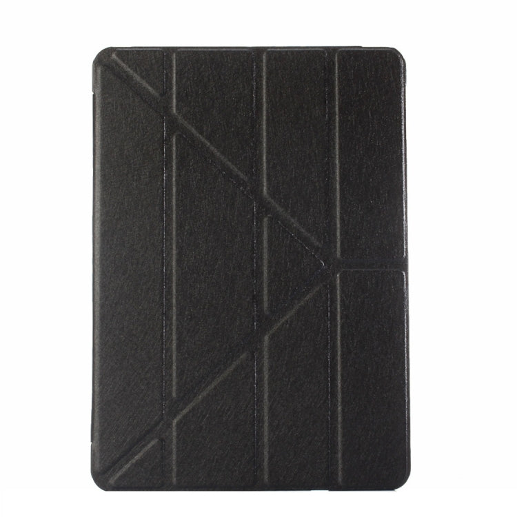 For iPad 9.7 (2018) & iPad 9.7 (2017) & iPad Air Silk Texture Horizontal Deformation Flip Leather Case with Three-folding Holder(Black)