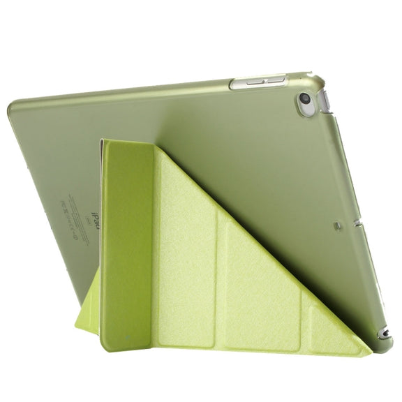 For iPad 9.7 (2018) & iPad 9.7 (2017) & iPad Air Silk Texture Horizontal Deformation Flip Leather Case with Three-folding Holder(Green)