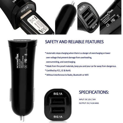 ROCKETEK CC2P DC 5V 4.2A Dual USB Smart Car Charger - Car Charger by ROCKETEK | Online Shopping South Africa | PMC Jewellery | Buy Now Pay Later Mobicred