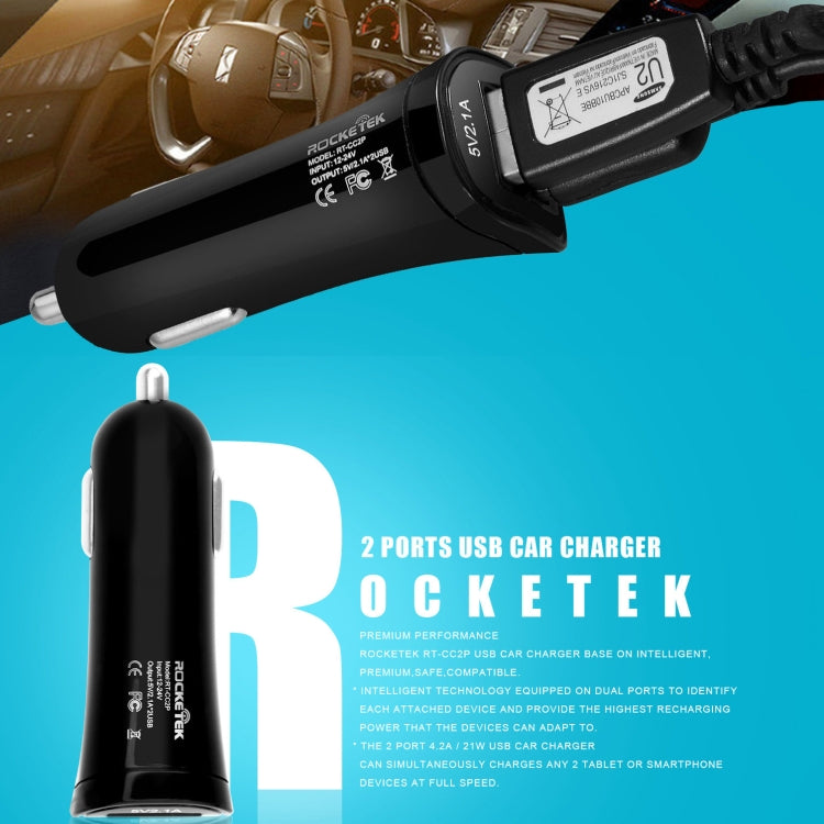 ROCKETEK CC2P DC 5V 4.2A Dual USB Smart Car Charger - Car Charger by ROCKETEK | Online Shopping South Africa | PMC Jewellery | Buy Now Pay Later Mobicred