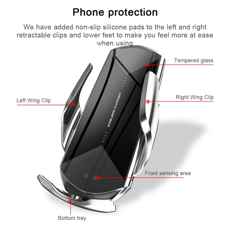 Q2 15W Universal Rotation Infrared Induction Magnetic Car Wireless Charging Mobile Phone Holder with Micro USB + 8 Pin + Type-C / USB-C Magnetic Connector(Black) - free shipping - PMC TechLife - Order now!