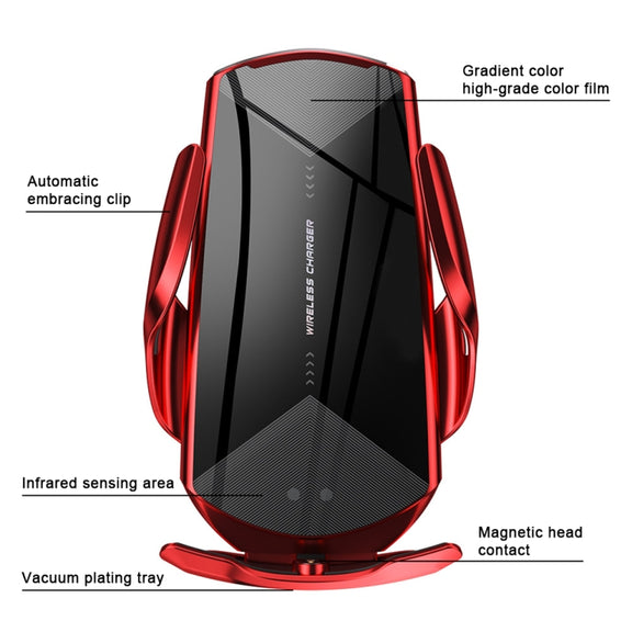 Q2 15W Universal Rotation Infrared Induction Magnetic Car Wireless Charging Mobile Phone Holder with Micro USB + 8 Pin + Type-C / USB-C Magnetic Connector(Blue)