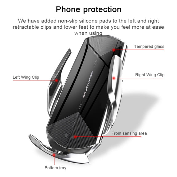 Q2 15W Universal Rotation Infrared Induction Magnetic Car Wireless Charging Mobile Phone Holder with Micro USB + 8 Pin + Type-C / USB-C Magnetic Connector(Blue)