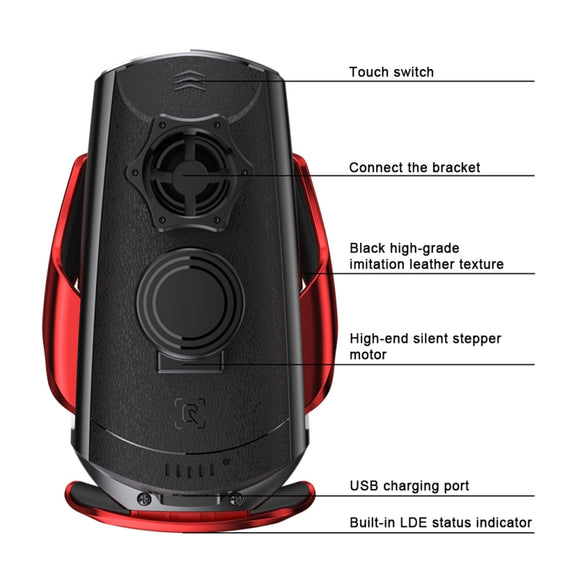 Q2 15W Universal Rotation Infrared Induction Magnetic Car Wireless Charging Mobile Phone Holder with Micro USB + 8 Pin + Type-C / USB-C Magnetic Connector(Red)