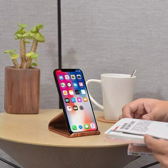 JS01 Wooden Desktop Phone Holder Universal Curved Wood Support Frame For Tablet Phones (Lindens)