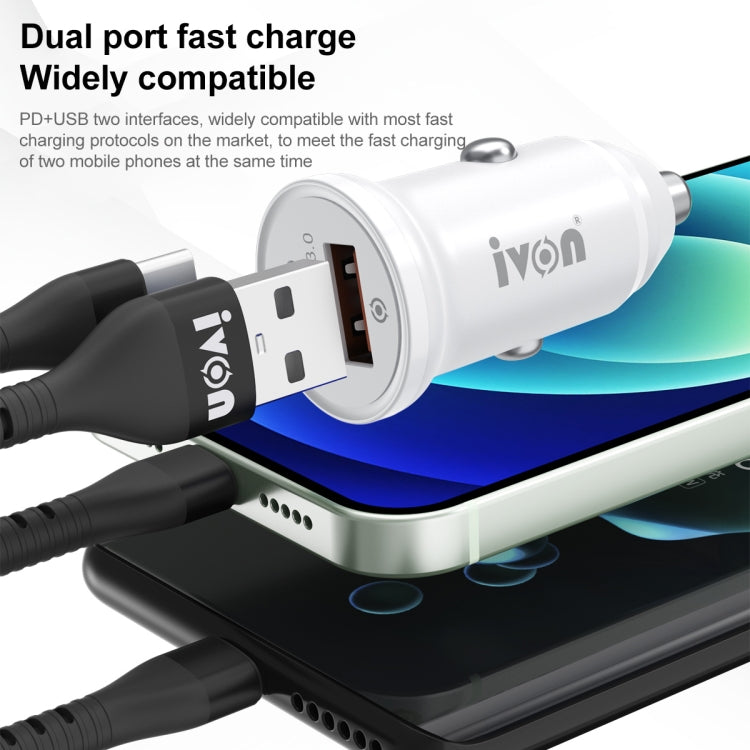 IVON CC45 20W PD 3.0 USB-C / Type-C + QC 3.0 USB Port Mini Car Charger - Car Charger by IVON | Online Shopping South Africa | PMC TechLife