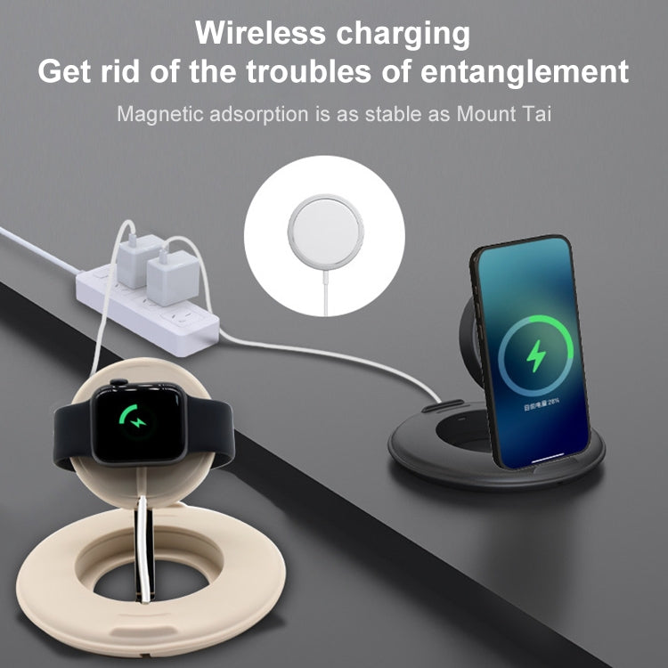 2 in 1 Silicone Desktop Wireless Charger Telescopic Stand For iPhone / Watch Wireless Charger (Beige White)