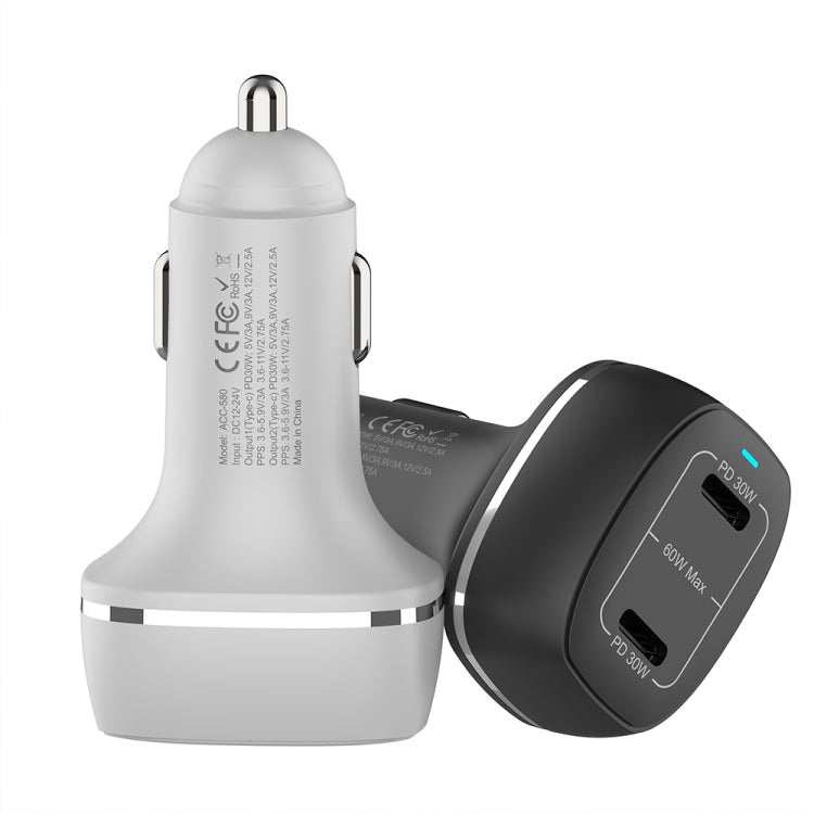ACC-580 Dual Ports PD 60W Fast Charging Car Charger(White) - Car Charger by PMC TechLife | Online Shopping South Africa | PMC TechLife