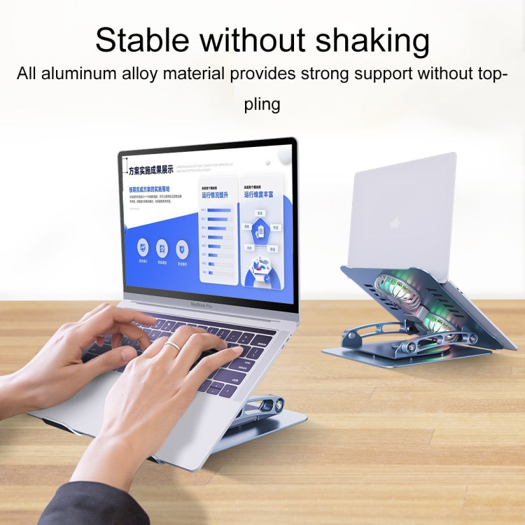 R- JUST HZ22-1 Rotating Dual-purpose Desktop Fan Aluminum Alloy Laptop Stand (Silver) - free shipping - PMC TechLife - Order now!