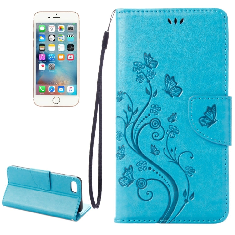 For  iPhone 8 & 7  Pressed Flowers Horizontal Flip Leather Case with Holder & Card Slots & Wallet(Blue) - free shipping - PMC TechLife - Order now!
