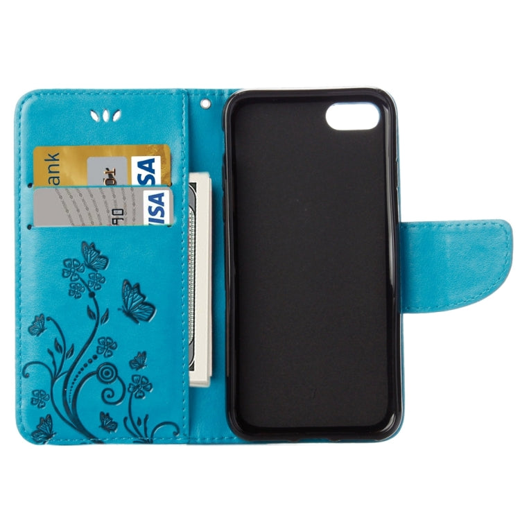 For  iPhone 8 & 7  Pressed Flowers Horizontal Flip Leather Case with Holder & Card Slots & Wallet(Blue) - free shipping - PMC TechLife - Order now!