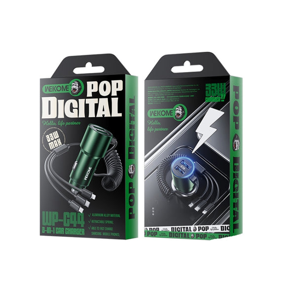 WK WP-C44 Pop Digital Series Ciahung 3-in-1 Cabled 33W Dual-USB Fast Car Charger (Silver)