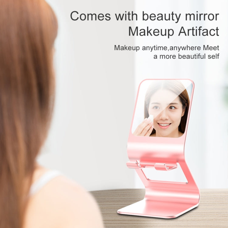 Universal Mobile Phone / Tablet PC Multifunctional Metal Desktop Stand with Makeup Mirror (Pink) - Desktop Holder by PMC TechLife | Online Shopping South Africa | PMC TechLife