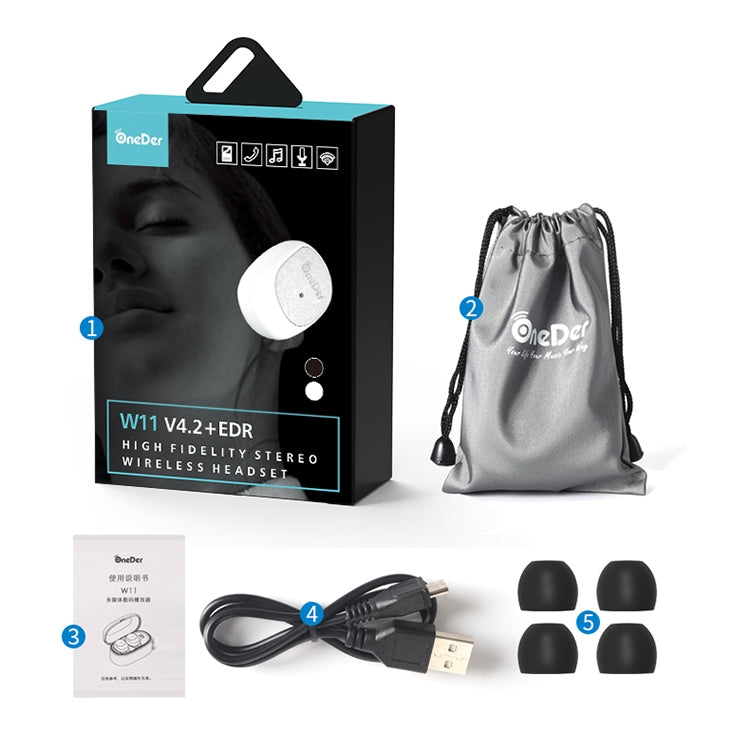 Oneder W11 True TWS Wireless Bluetooth Earphones Earbuds Stereo Headset(White)