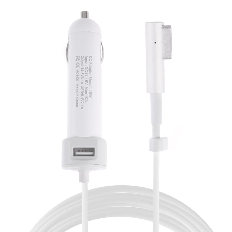 45W 5.1V 2.1A USB Interface Car Charger with 14.5V 3.1A L MagSafe Interface Data Cable(White) - Car Charger by PMC TechLife | Online Shopping South Africa | PMC TechLife